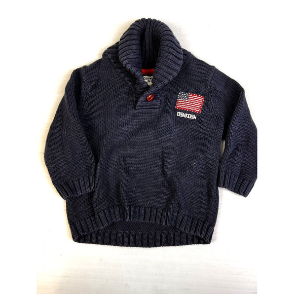 Osh Kosh B'Gosh Pullover Sweater Boy's 12 Mos Navy Blue Flag Cotton Preppy - Picture 1 of 9